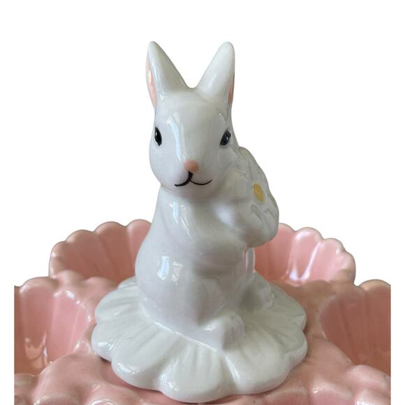 10 STRAWBERRY ST Easter Bunny Ceramic 6 Egg Holder Pink & White Spring NEW - Picture 3 of 10